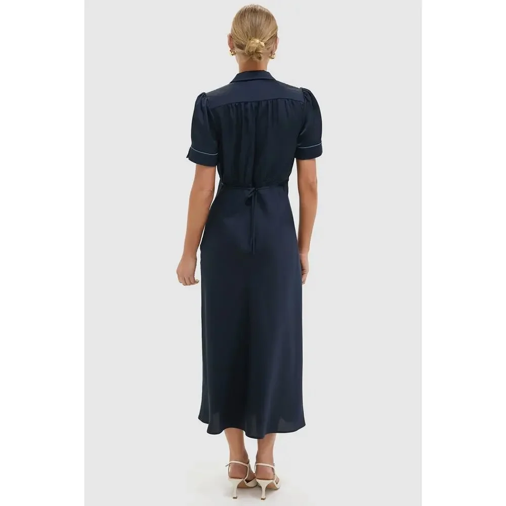 TUCKERNUCK Navy Satin Bellamy Dress Size M NWT Retail $268 Tuckernuck - Picture 2 of 7